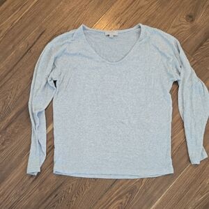 LOFT Heather Gray V-Neck Long Sleeve Tee